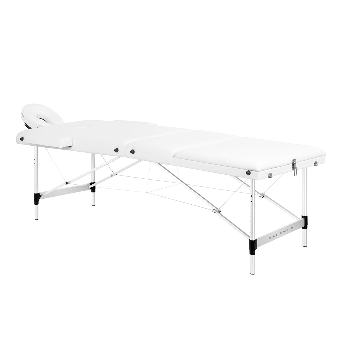 Bärbar massagebänk / behandlingssäng BALANCE ALUMINIUM 3 segment med lutning vit + väska