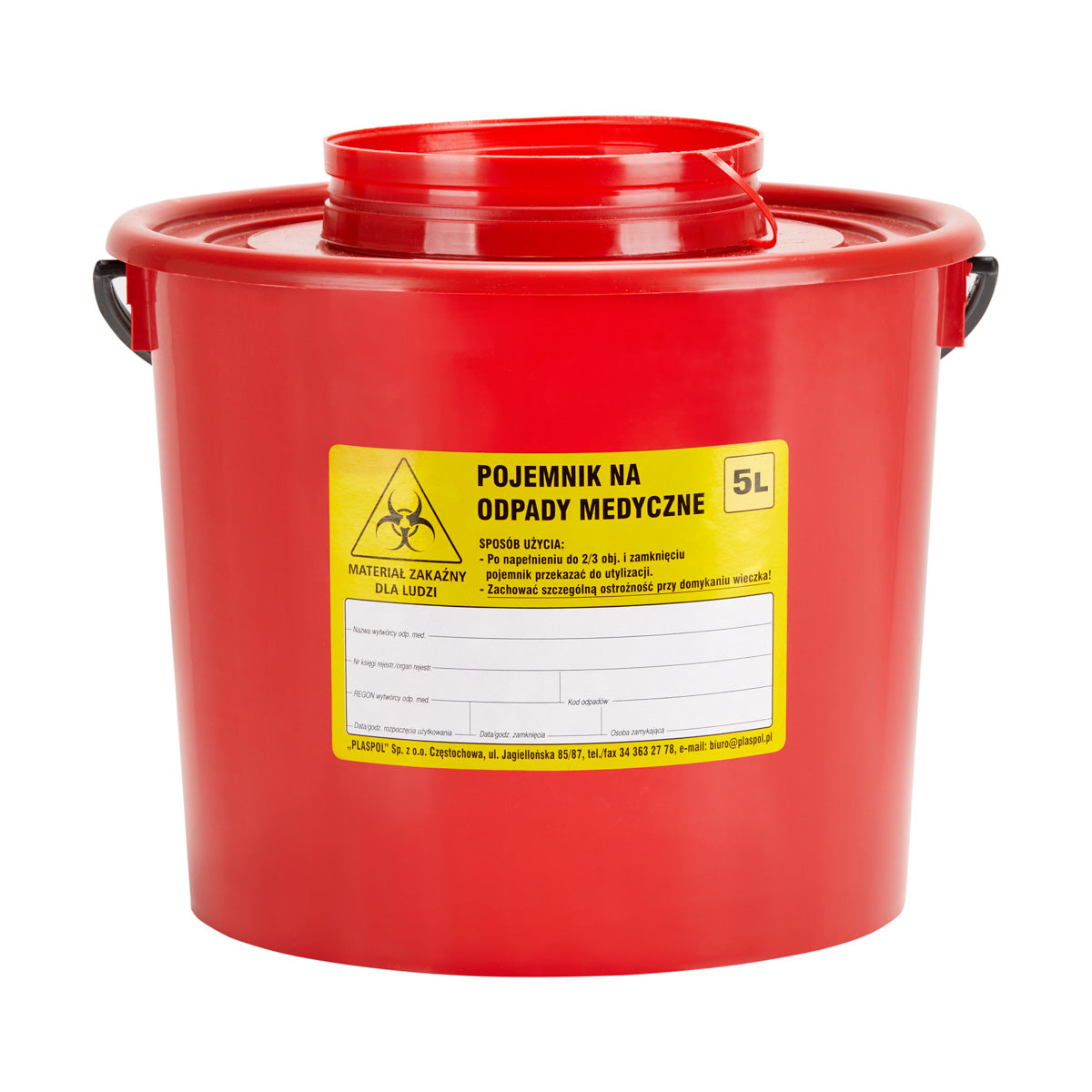 5 L RED MEDICAL WASTE CONTAINER